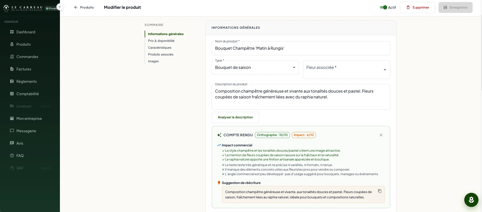 Création rapide d'une fiche produit avec aide à la saisie